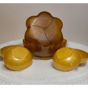 TUPPERWARE Open House Salad Chip Bowl w Cover Amber & 4 Individual Bowls Gold